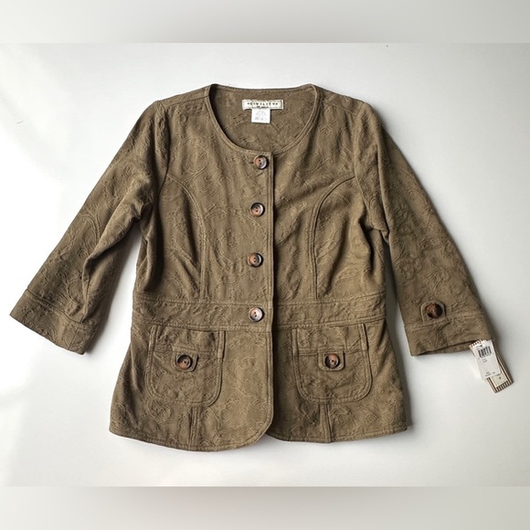 civility Jackets & Blazers - NWT Civility Olive Brown Embroidered Look Lightweight 3/4 Jacket Women’s 12P